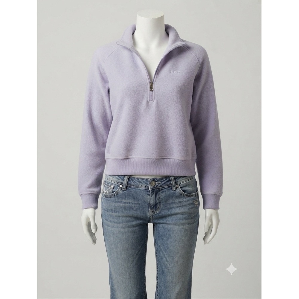Fila Vintage Y2K pastel Lavender Quarter Zip Fleece Pullover Sweater Women Large
